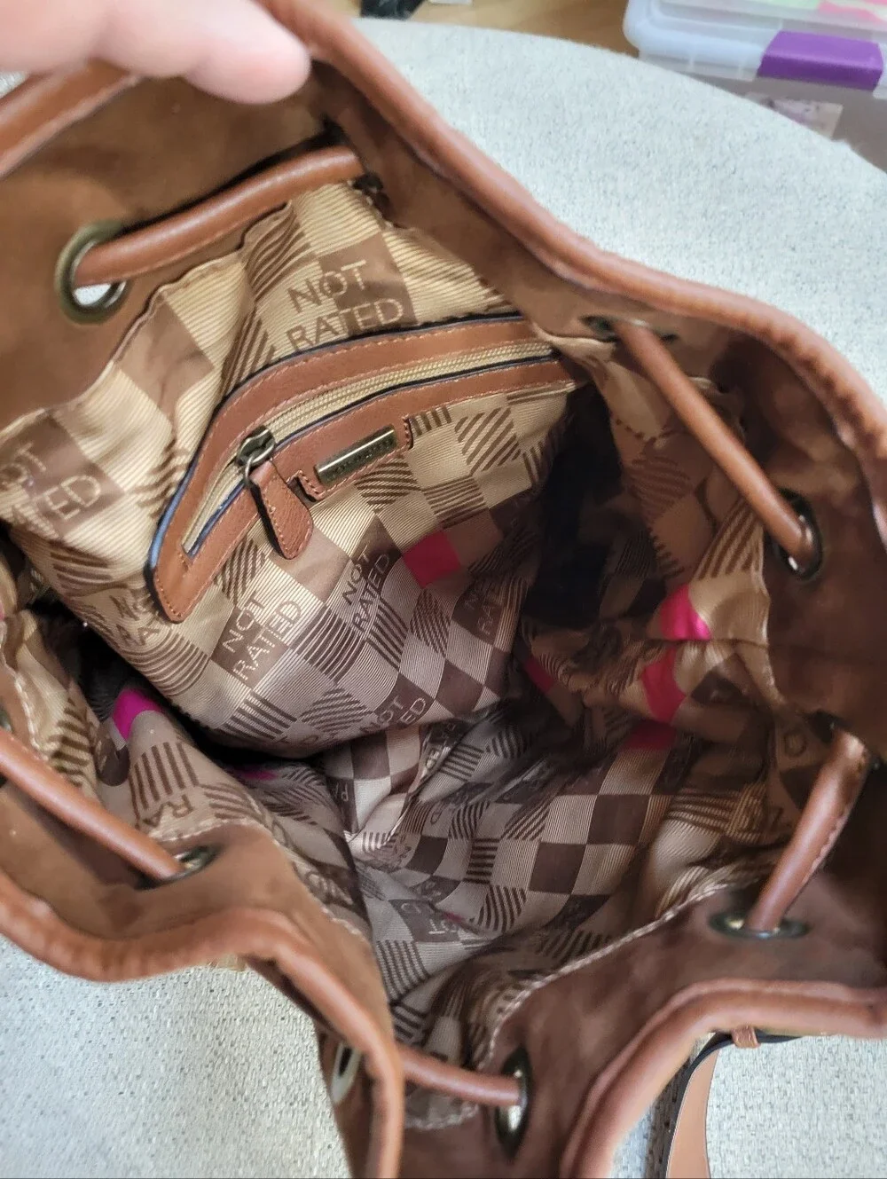 Not Rated Brown Leather Accent Handbag Interior Detail